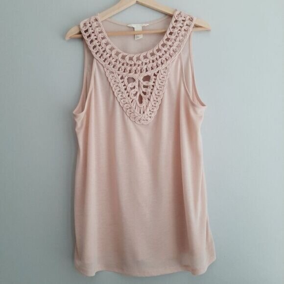 H&M Conscious Twist Fabric Lace Style Yoke Tank Top Pink Sz L - Picture 3 of 11